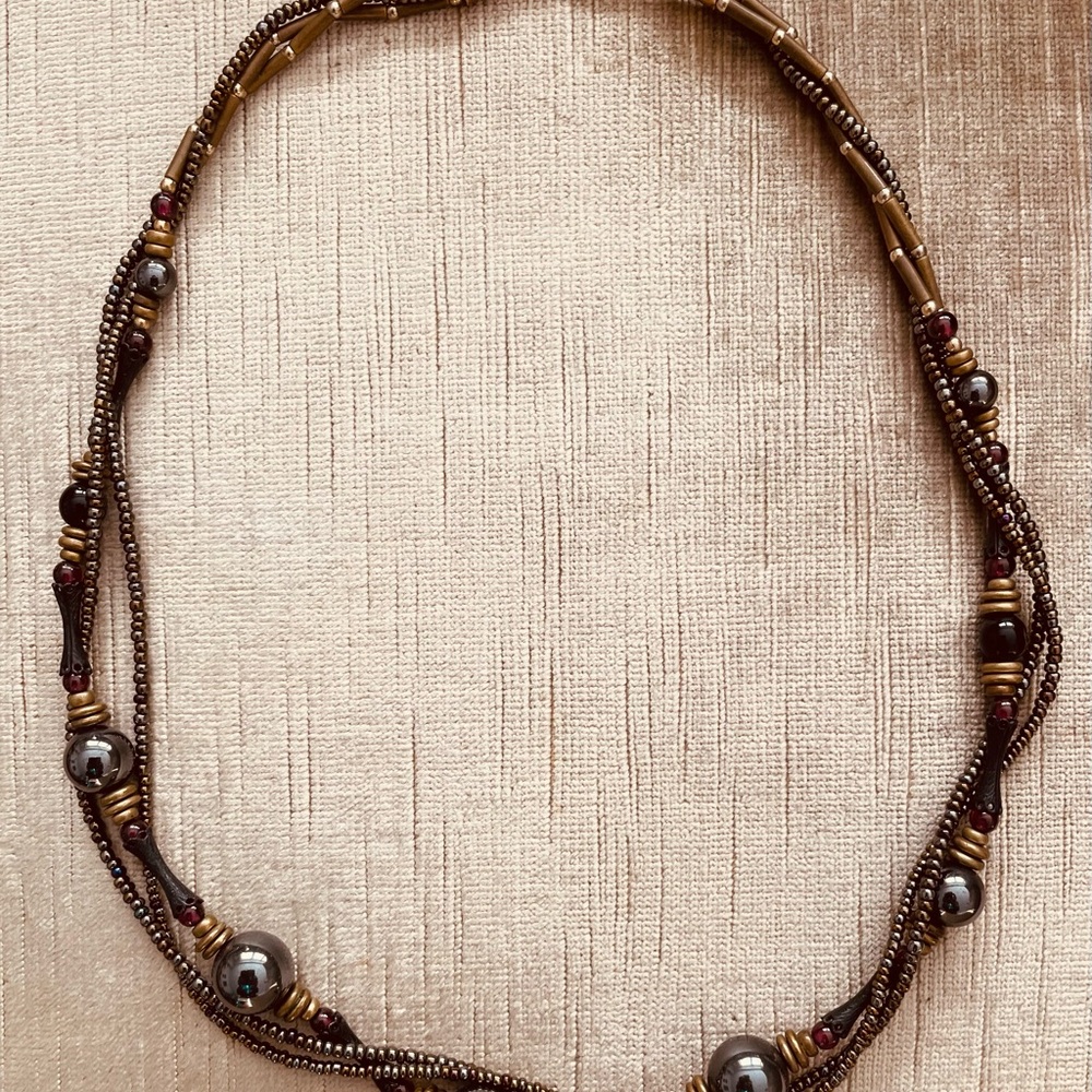 Multi-Strand Beaded Necklace in Gold and Brown